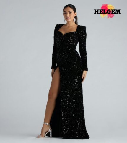 trina-formal-velvet-sequin-long-sleeve-a-line-dress-Helgem